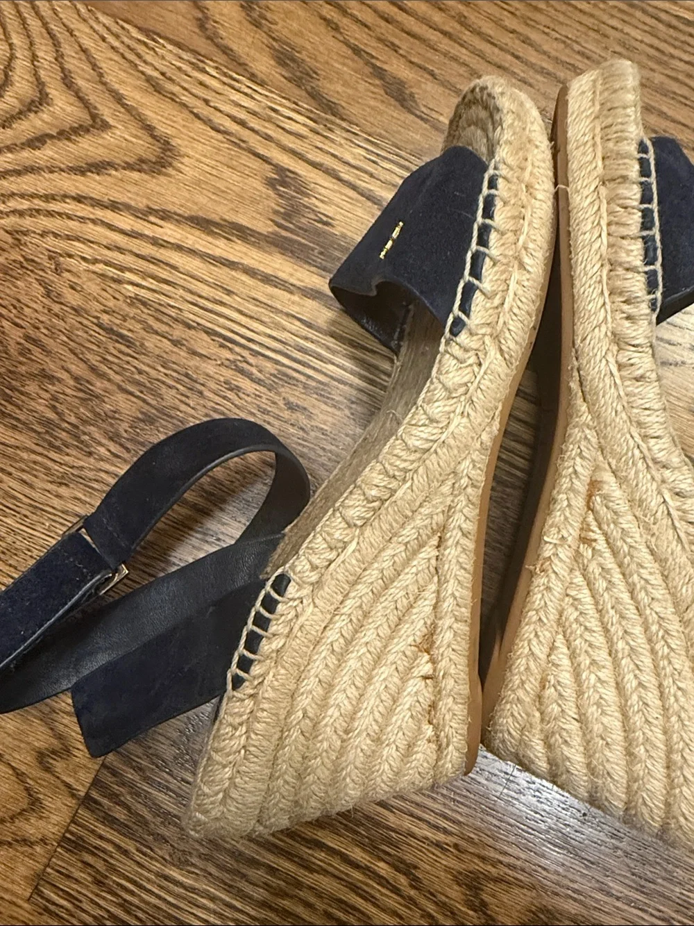 Tory Burch Navy Suede Espadrille Wedge Sandals